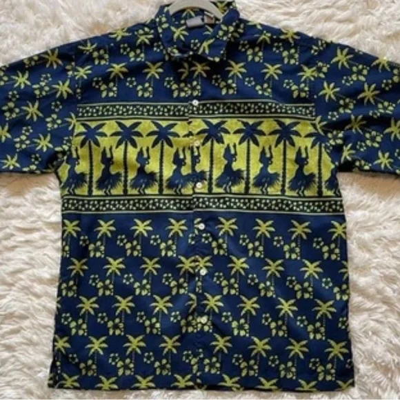 Ocean Pacific Men’s Hawaiian Button Up Shirt Hula Dancers Beach Surfer Large - Picture 7 of 11